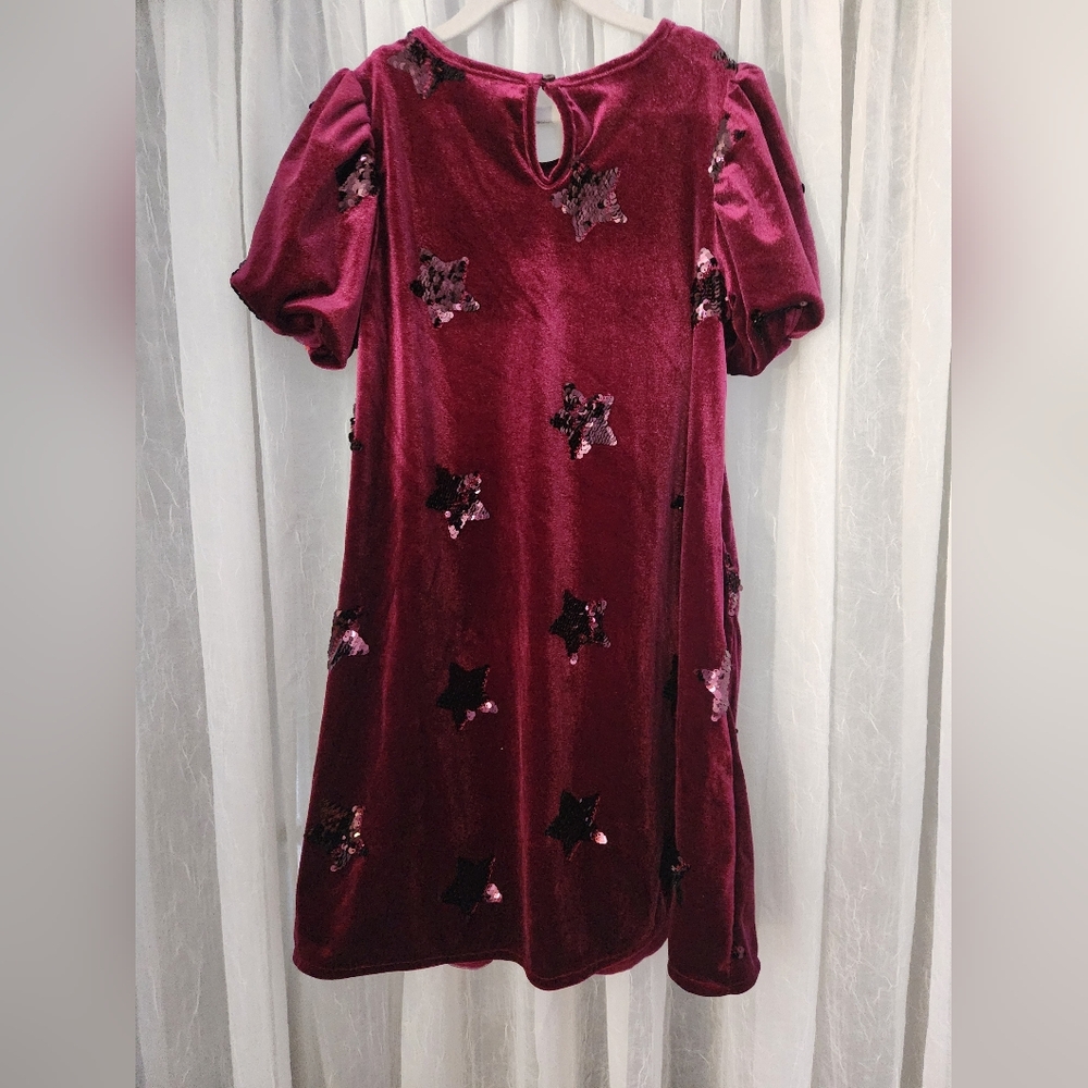 Cat&Jack Burgundy Velvet Starred Short Sleeve Dress w/pockets,Girl's 10/12, NWOT - Picture 2 of 9